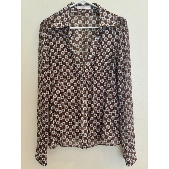 Robert In’t Veld Tops - Silk Blend Retro Geo Print Blouse Designer Robert In’t Veld Italy Brown Sz M/L